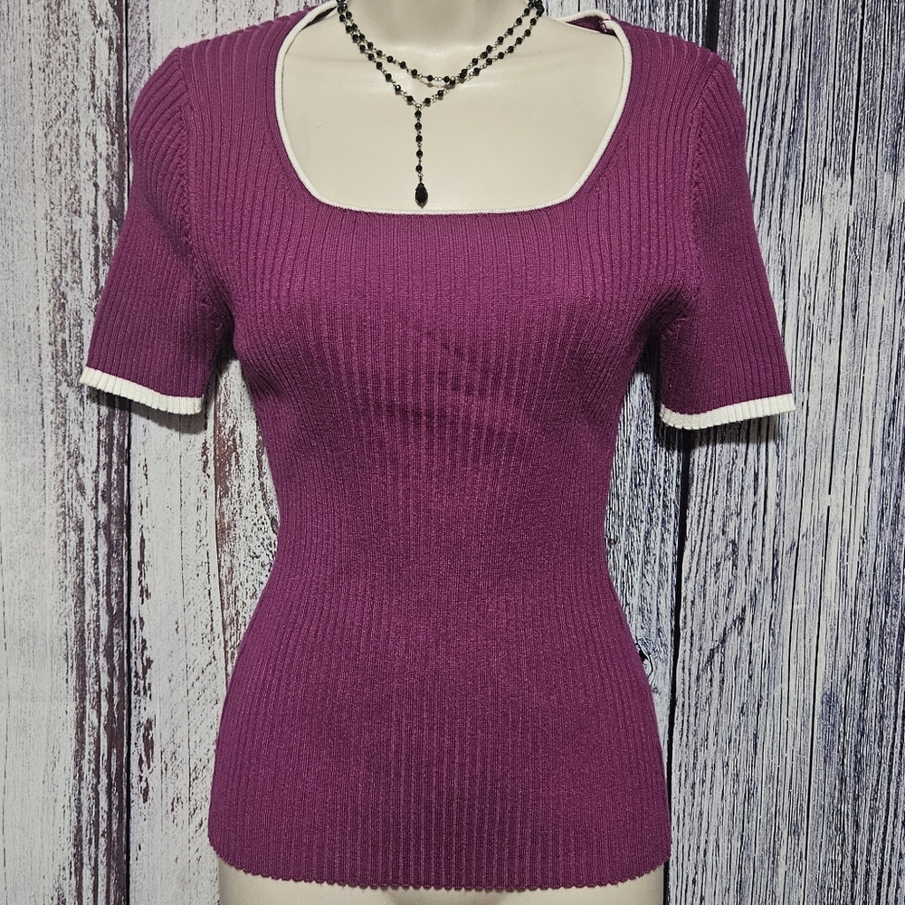 Zesica Cute Ribbed Colorblock Top (Rasberry)